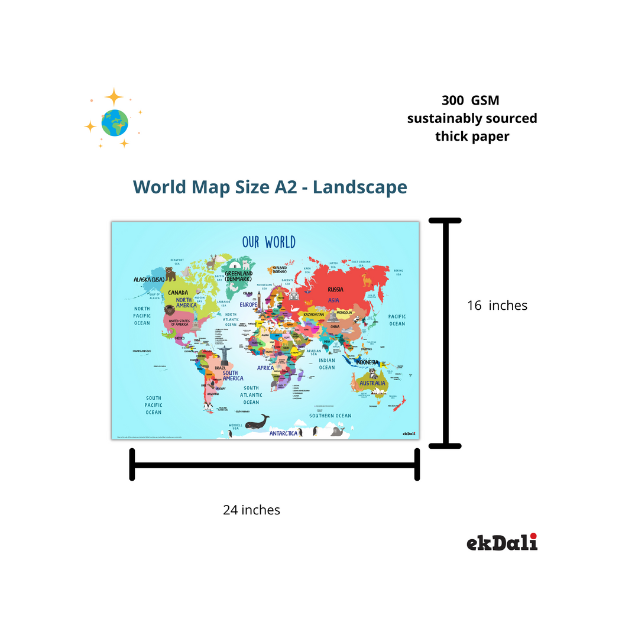 Buy World Map for wall Country and Capitals Poster  combo pack